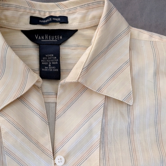 Van Heusen wrinkle free pinstripe button down light academia shirt pale yellow - Picture 3 of 9